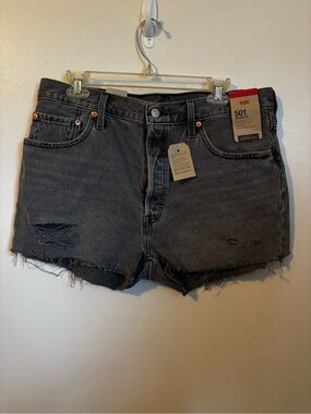 Levi's 501 Cutoff Distressed Denim Shorts in Washed Black